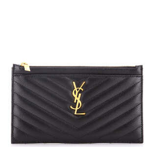 Saint Laurent Medium Classic Monogram Zip Bill Pouch Matelasse Chevron Leather